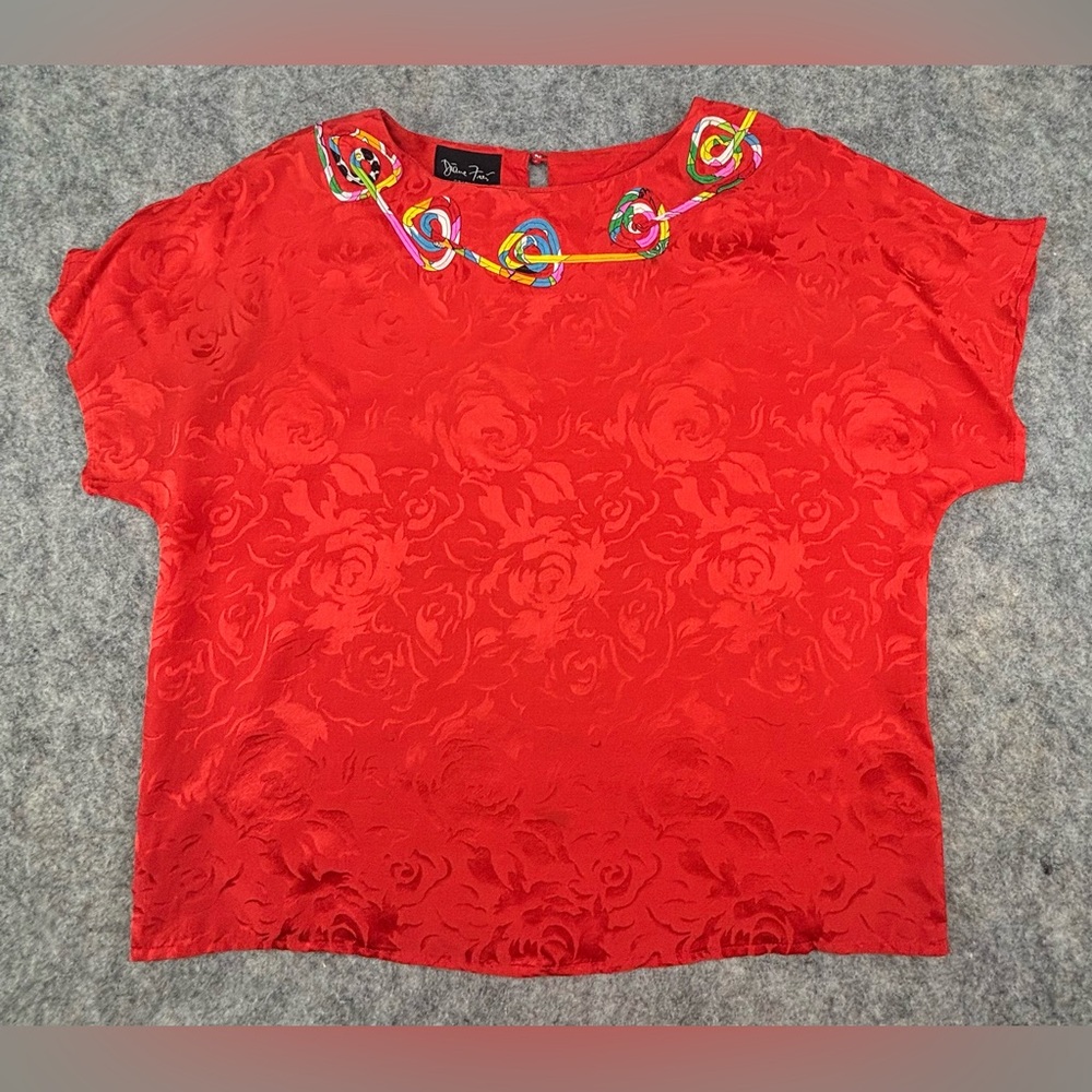 Diane Freis | Vintage‎ 80s | 100% Silk | Red | Size Small